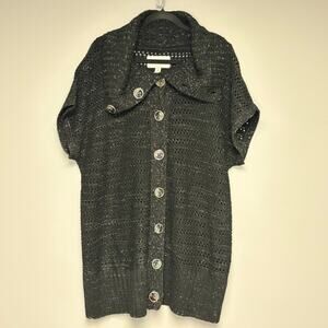 Needleworks by Avenue Lagenlook Black Knit Button Sweater Plus Sz 18/20